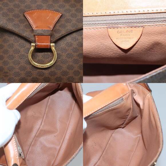 CELINE Macadam Canvas Shoulder Bag Pvc Leather Brown Gold - Picture 11 of 12